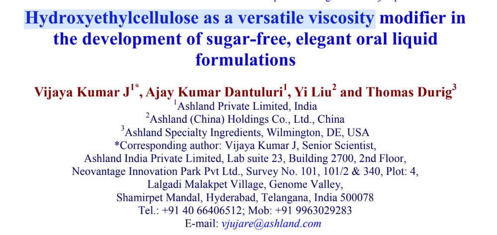 Hydroxyethylcellulose as a versatile viscosity modifier in the development of liquid formulations