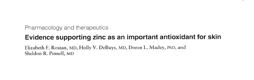 Evidence supporting zinc as an important antioxidant for skin