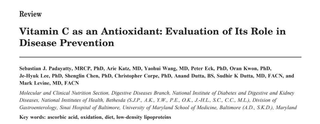 Vitamin C as an Antioxidant: Evaluation of Its Role in Disease Prevention