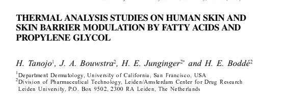 Thermal analysis studies on human skin and skin barrier modulation by fatty acids and propylene glycol