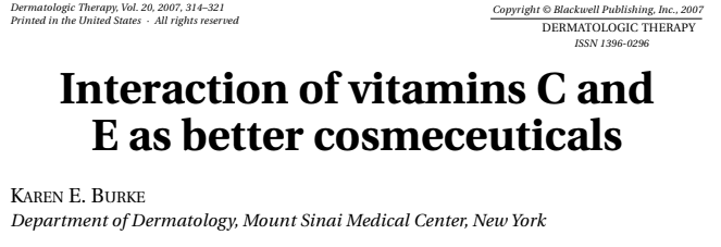 Interaction of vitamins C and E as better cosmeceuticals