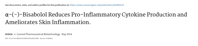 α-(-)-Bisa-bolol Reduces Pro-Inflammatory Cytokine Production and Ameliorates Skin Inflammation.