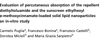 Evaluation of percutaneous absorption of the repellent diethyltoluamide and the sunscreen ethylhexyl p-methoxycinnamate-loaded solid lipid nanoparticles: an in-vitro study