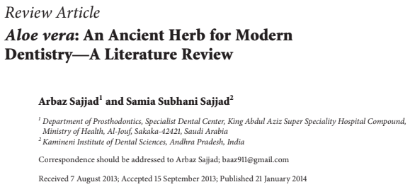 Aloe vera: An Ancient Herb for Modern Dentistry—A Literature Review