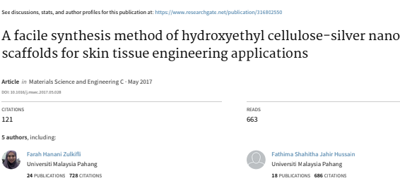 A facile synthesis method of hydroxyethyl cellulose-silver nanoparticle scaffolds for skin tissue engineering applications