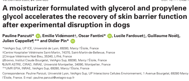 A moisturizer formulated with glycerol and propylene glycol accelerates the recovery of skin barrier function after experimental disruption in dogs