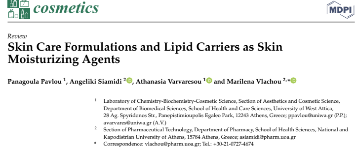 Skin Care Formulations and Lipid Carriers as Skin Moisturizing Agents