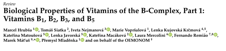 Biological Properties of Vitamins of the B-Complex, Part 1: Vitamins B1, B2, B3, and B5