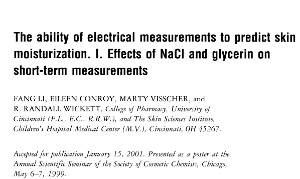 The ability of electrical measurements to predict skin moisturization. I. Effects of NaCl and glycerin on short-term measurements