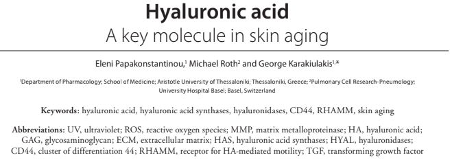 Hyaluronic acid: A key molecule in skin aging