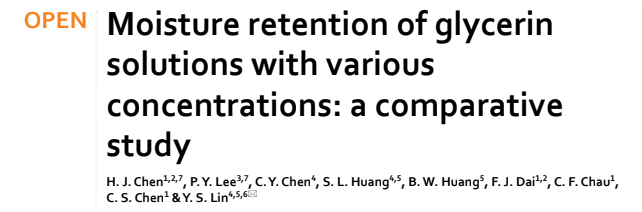 Moisture retention of glycerin solutions with various concentrations: a comparative study