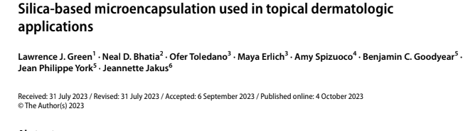 Silica‐based microencapsulation used in topical dermatologic applications