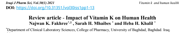 Review article - Impact of Vitamin K on Human Health