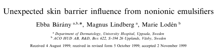 Unexpected skin barrier influence from nonionic emulsifiers