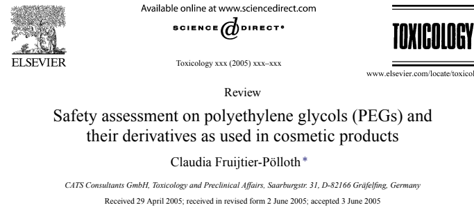 Safety assessment on polyethylene glycols (PEGs) and their derivatives as used in cosmetic products