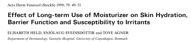 E¡ect of Long-term Use of Moisturizer on Skin Hydration, Barrier Function and Susceptibility to Irritants